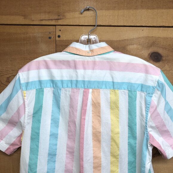 Chubbies 1/2 Button But Short Sleeve Striped Shirt Mens Size Medium Retro Pocket - Picture 8 of 10